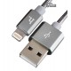Кабель Lightning - USB, Hoco UPF01 MFI (Apple iOS authorized), для iPhone 5/6/7, круглый, 1 метр, в тканевой оплетке, серебро