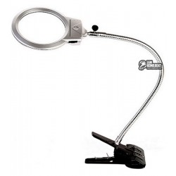 Линза настольная MG15120-B с подсветкой, на гибком держателе с прищепкой 2X,6X D110мм