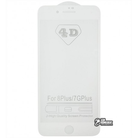 Закаленное защитное стекло 4D Glass для Apple iPhone 7 Plus, 3D, 0,3 мм 9H, белое
