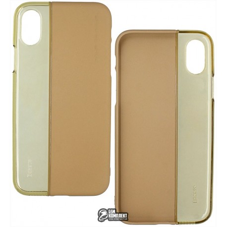 Чехол защитный Baseus Half to Half Case For iPhone X Champagne gold + прозрачное, пластик+кожа