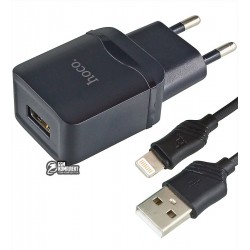Сетевое зарядное устройство Hoco C22A, 1USB + Lightning кабель, черное