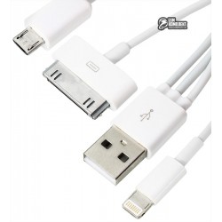 Кабель Micro-USB+Lightning+Apple 30 pin - USB, 2 в1, для Android и iPhone 4/5/6