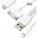 Кабель Micro-USB + Lightning + Apple 30 pin - USB, 2 в1, для Android і iPhone 4/5/6