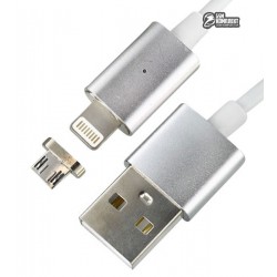 Кабель 2 в1 Lightning + microUSB, Metal Magnetic, магнитный, 1 метр, 2A