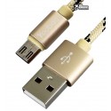 Кабель Micro-USB - USB, Yoobao YB-423, тканевая оплетка, 1м, золотой