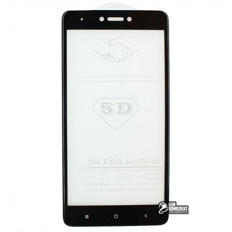 Закаленное защитное стекло для Xiaomi Redmi Note 4X, 0,26 мм 9H, 3D Glass, черное
