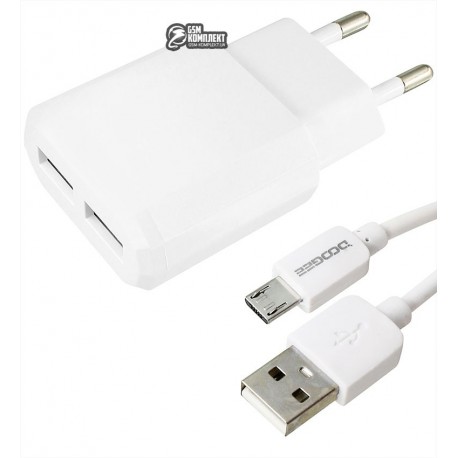 Сетевое зарядное устройство DooGee, 2А, 2USB + Micro USB кабель, белое Сетевое зарядное устройство DooGee, 2А, 2USB + Micro USB кабель, белое