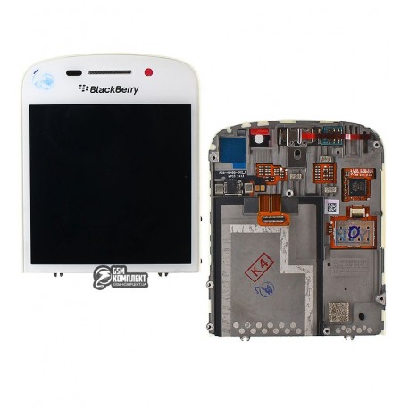 Дисплей для Blackberry Q10, белый, с рамкой, с сенсорным экраном (дисплейный модуль)