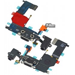 Шлейф для iPhone 5C, чорний, конектора зарядки, конектора навушників, з мікрофоном, з компонентами Шлейф для iPhone 5C, чорний, конектора зарядки, конектора навушників, з мікрофоном, з компонентами