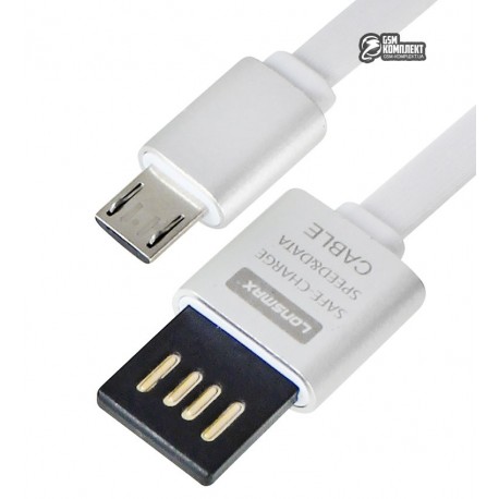 Кабель Micro Usb, Lonsmax Dual Metal, 1 метр, серебро
