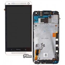 Дисплей для HTC One M7 801e, сріблястий, з сенсорним екраном (дисплейний модуль), з передньою панеллю, original (PRC)