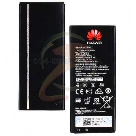 Акумулятор HB4342A1RBC для Huawei Honor 4A, Y5 II, Y6, Li-ion, 3,8 В, потужність 2200 мАг