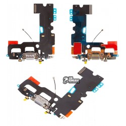 Шлейф для Apple iPhone 7, коннектора наушников, коннектора зарядки, серый, с компонентами