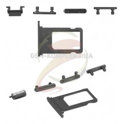 Пластик боковых кнопок корпуса для Apple iPhone 7, полный комплект, с держателем SIM карты, черный, Jet Black
