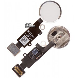 Шлейф для Apple iPhone 7, iPhone 7 Plus, кнопки меню, белый, с пластиком