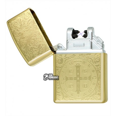 Зажигалка USB с узором "герб", золото, электроимпульсная