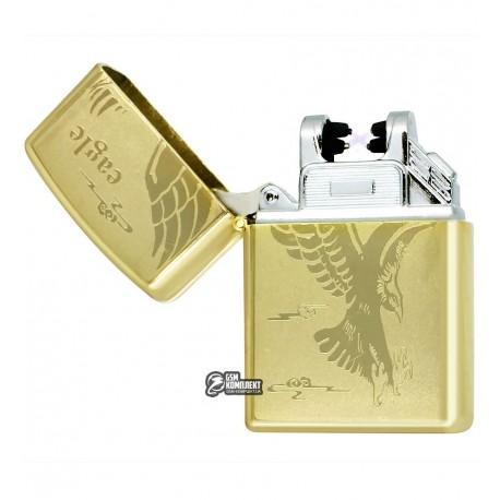 Зажигалка USB с узором "Eagle", золото, электроимпульсная