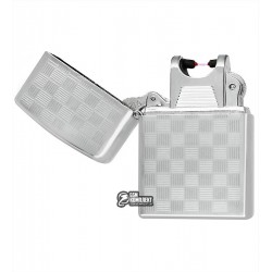 Зажигалка USB с узором "мелкая клетка", серебро, электроимпульсная