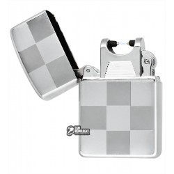 Зажигалка USB с узором "крупная клетка", серебро, электроимпульсная