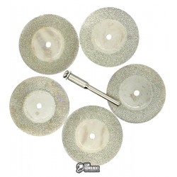 Алмазные диски 5шт + держатель диаметр диска 35мм, хвостовик 3мм, толщина диска 0,5-0,6 мм