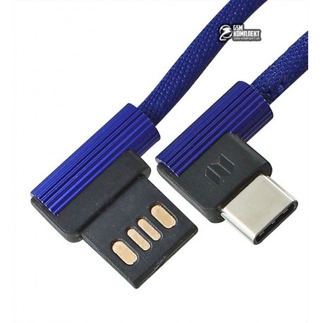 Кабель Type-C - USB, Rock Space, Dual-end L-shape, угловой, синий, нейлон (RCB0586)
