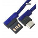 Кабель Type-C - USB, Rock Space, Dual-end L-shape, кутовий, синій колір, нейлон (RCB0586)