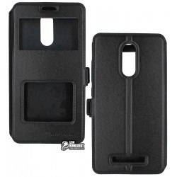 Чехол-книжка для Xiaomi RedMi Note 3, с окошком, кожзам, черная