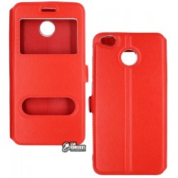 Чехол для Xiaomi RedMi 4X, книжка, с окошком, кожзам, красная