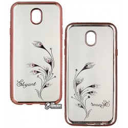 Чехол защитный Swarovsky для Samsung J730 Galaxy J7 (2017) силиконовый, со стразами, rose gold