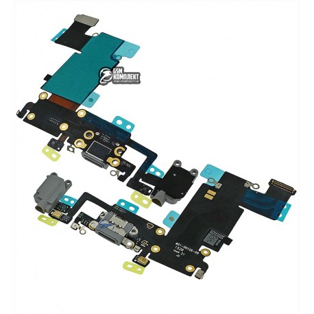 Шлейф для Apple iPhone 6S Plus, чорний, конектора зарядки, з компонентами