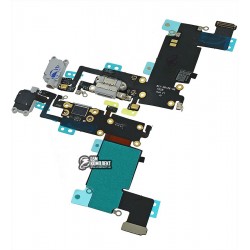 Шлейф для Apple iPhone 6S Plus, коннектора наушников, коннектора зарядки, серый, с компонентами, с микрофоном Шлейф для Apple iPhone 6S Plus, коннектора наушников, коннектора зарядки, серый, с компонентами, с микрофоном