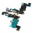 Шлейф для iPhone 6S Plus, коннектора наушников, коннектора зарядки, серый, с компонентами, с микрофоном