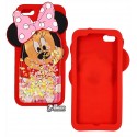 Чехол защитный для iPhone 5, силиконовый, с блестками в жидкости, Mickeu Mouse, красный