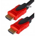Кабель HDMI в HDMI, 3 метри, в обплетенні, Ver 1.4, червоний - чорний