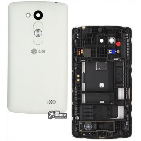 Задня панель корпусу для мобільних телефонів LG D290 L Fino, D295 L Fino Dual, біла, з розбору, original, + середня частина