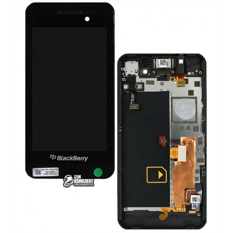 Дисплей для Blackberry Z10, черный, с рамкой, с передней панелью, с сенсорным экраном (дисплейный модуль), версия 4G