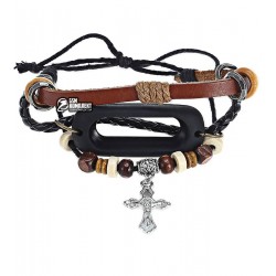 Ремінець для Xiaomi Mi Band 2, Antique Handmade Beaded Stretch Leather Cross Pendant Strap