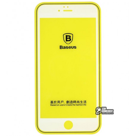 Закаленное защитное стекло Baseus Silk-screen Blue Light 0.2mm для Iphone 6/6S Plus белое