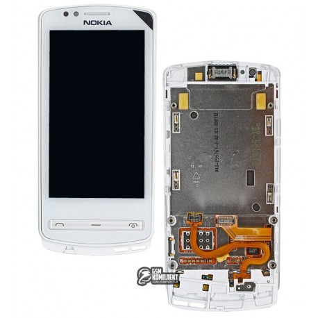 Дисплей для Nokia 700, белый, с передней панелью, с тачскрином (модуль)