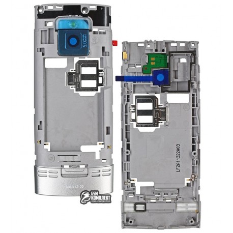 Средняя часть корпуса для Nokia X2-00, серебристый, пустая