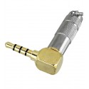 Штекер JACK 3,5 4 pin, угловой под кабель Ф4,0мм HQ металлический корпус, позолоченные контакты