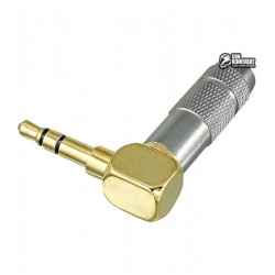 Штекер JACK 3,5 стерео, угловой под кабель Ф4,0мм HQ металлический корпус, позолоченные контакты