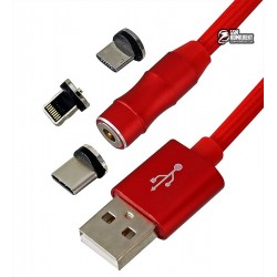 Кабель Micro-USB+Lightning+Type-C - USB, 3 в1 360, magnetic adsorption, магнитный