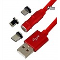 Кабель Micro-USB+Lightning+Type-C - USB, 3 в1 360, magnetic adsorption, магнитный