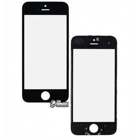 Стекло корпуса для Apple iPhone 5S, iPhone SE, с рамкой, с OCA-пленкой, черное