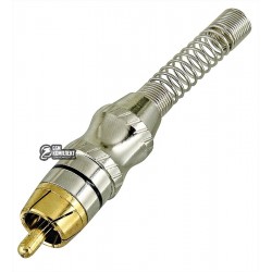 RCA штекер "Tcom", silver-gold, с длинной пружиной, диаметр 6.5мм, чёрный