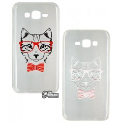 Чехол для Samsung J700 Galaxy J7, Pictures, силиконовый, hipster cat