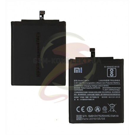 Аккумулятор BN34 для Xiaomi Redmi 5A, Li-ion, 3,85 B, 3000 мАч