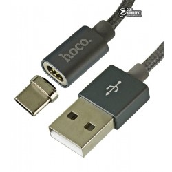 Кабель Type-C - USB, Hoco U40A, магнитный, 1 метр, 2А, в тканевой оплетке, серебро