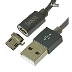 Кабель Micro-USB - USB, Hoco U40A, магнитный, 1 метр, 2А, в тканевой оплетке, серебро